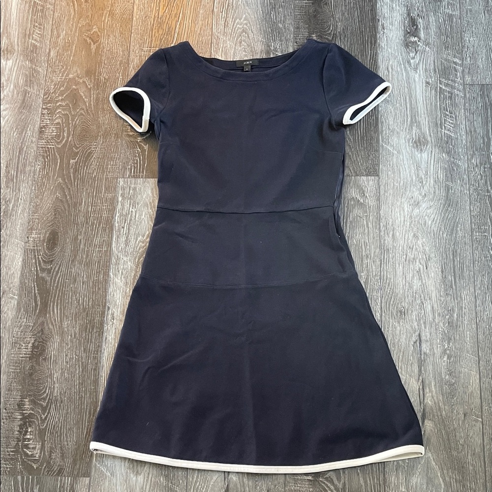 J. Crew Dark Blue Mini Dress with Light Trim